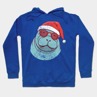 manatee in a Christmas hat distressed Hoodie